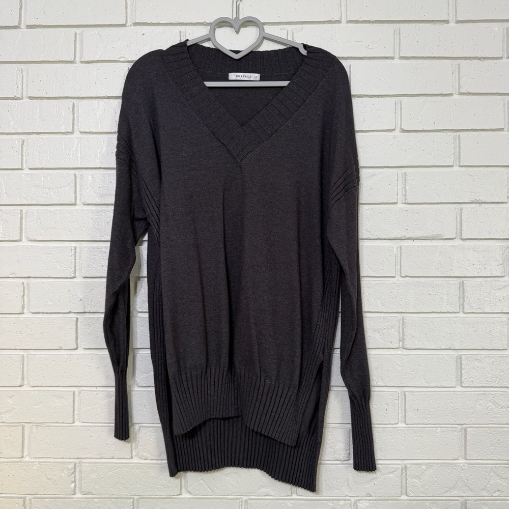 Emerald 1X V-Neck Tunic Sweater (Gray)